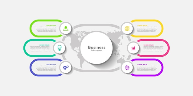 Presentación empresarial infografía plantilla plana círculo colorido con seis pasos