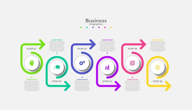 Presentación empresarial resumen antecedentes infografía plantilla círculo colorido con seis pasos