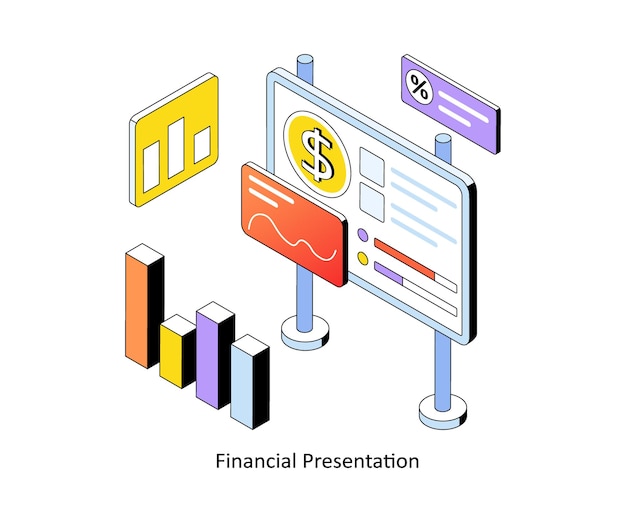 Presentación financiera Ilustraciones de estilo isométrico con gradiente vectorial EPS 10