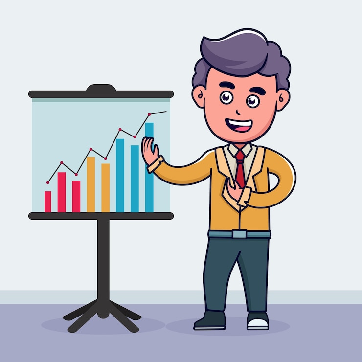 Vector presentación de un hombre de negocios o un vendedor ilustración del progreso del negocio