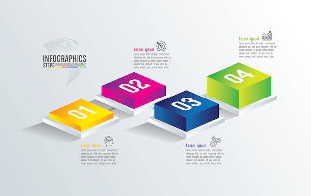 Presentación de infografía empresarial con 4 pasos.
