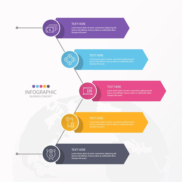 Presentación de infografía empresarial con 5 opciones.