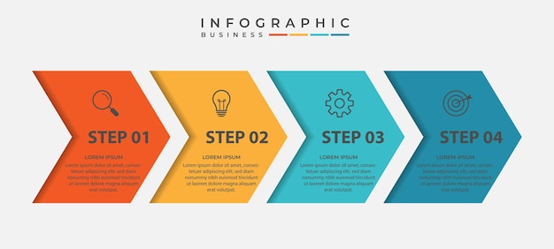 Presentación de infografía de negocios 4 pasos para el éxito de la empresa Ilustración de línea de tiempo de marketing y vector de hitos