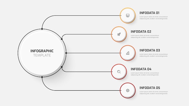 Presentación infográfica de business central circle con opción e icono de etiqueta de círculo de color degradado 5