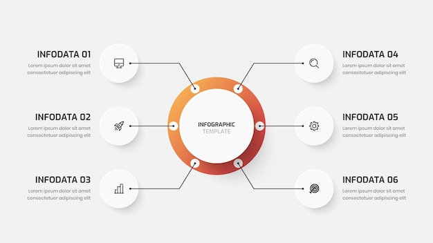 Presentación infográfica de business central circle con opción e icono de etiqueta de círculo de color degradado 6