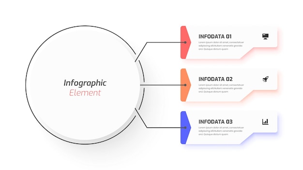 Presentación infográfica de business central circle con opción de etiqueta abstracta 3 e icono para flujo de trabajo