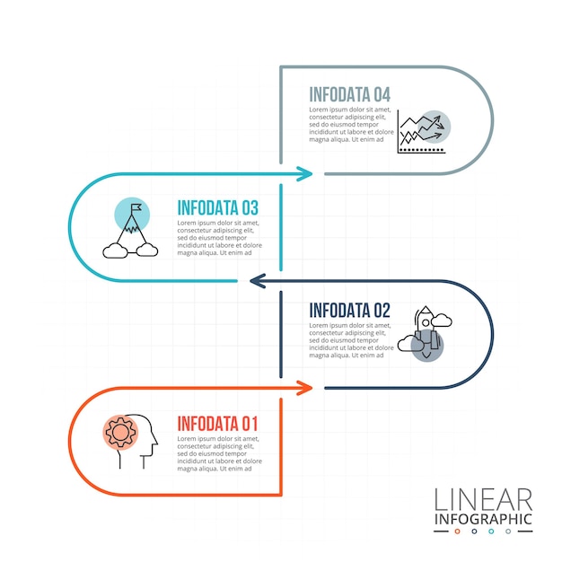 Presentación infográfica con infografía vertical abstracta de línea delgada 4 pasos u opciones