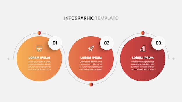 Presentación infográfica de línea de tiempo empresarial con número e icono de etiqueta de círculo de color degradado 3
