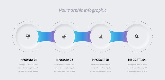 Presentación infográfica neumórfica empresarial con opción e icono de etiqueta de círculo de color degradado 4