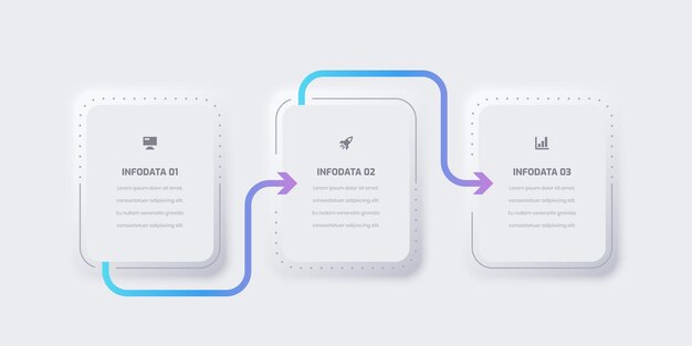 Presentación infográfica neumórfica empresarial con opción e icono de etiqueta de rectángulo de color degradado 3