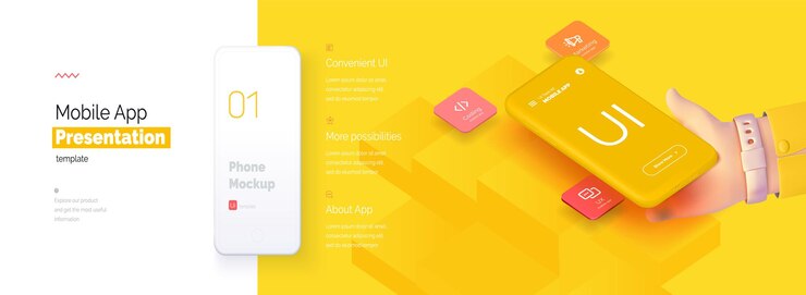 Presentación moderna de una aplicación móvil Mockup de teléfono móvil