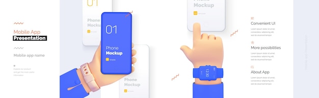 Presentación moderna de una aplicación móvil Mockup de teléfono móvil