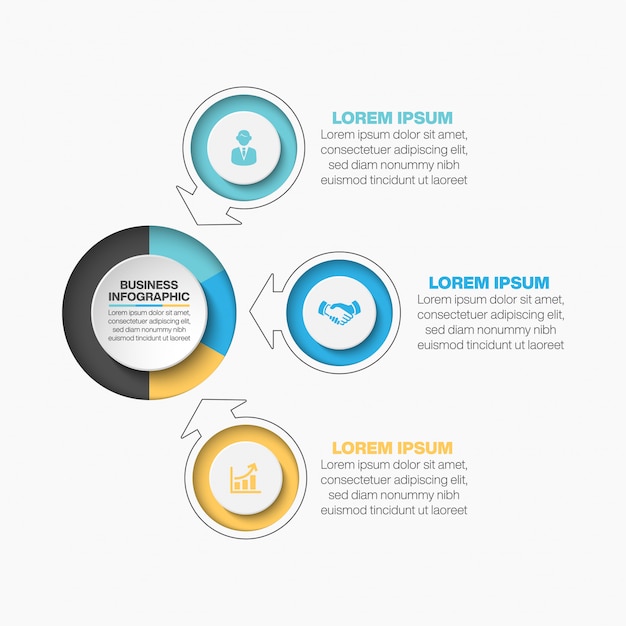 Presentación Plantilla de infografía de círculo empresarial con 3 opciones.