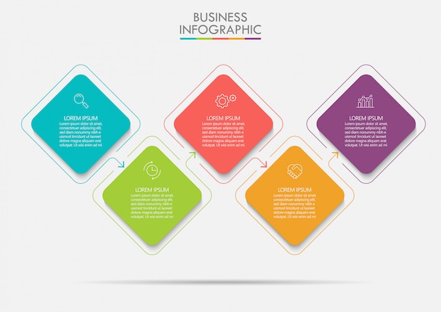 Presentación plantilla de infografía empresarial con 5 opciones.