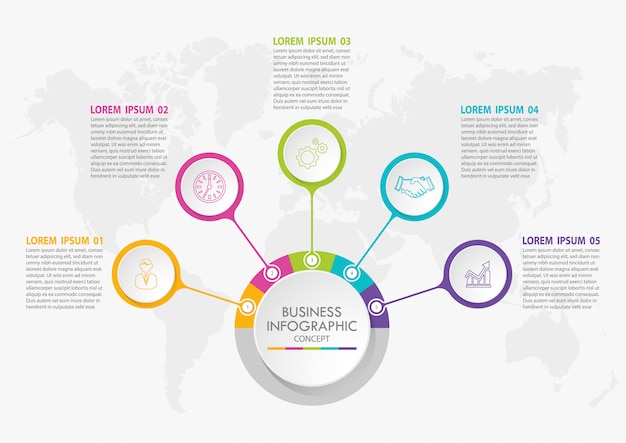 Presentación plantilla de infografía empresarial con 5 opciones.