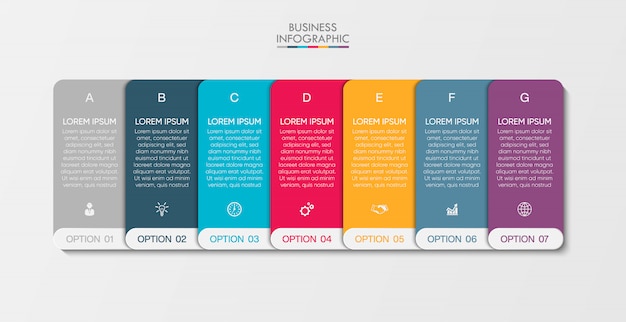 Presentación de plantilla de infografía empresarial con 7 opciones