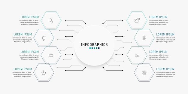 Presentación plantilla de infografía empresarial con 8 opciones. ilustración.