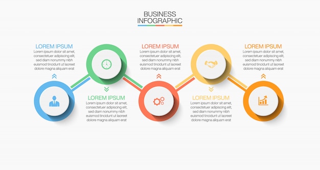 Presentación plantilla de infografía empresarial con cinco opciones.