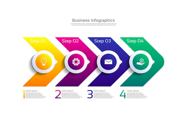 Presentación plantilla de infografía empresarial colorida con cuatro pasos