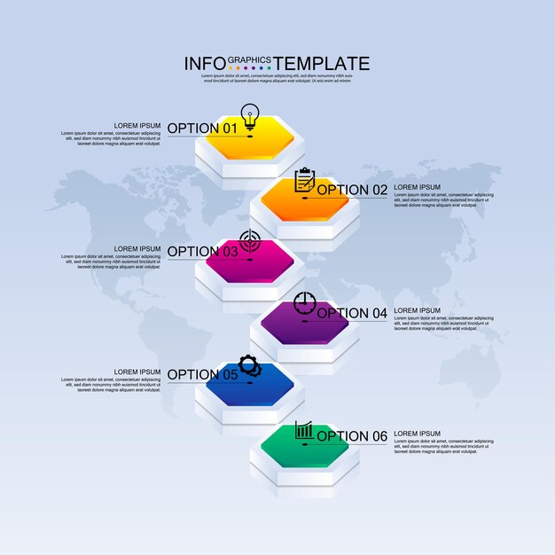 Presentación plantilla de infografía empresarial colorida con seis pasos