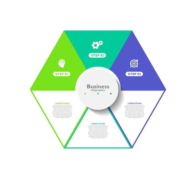 Presentación plantilla de infografía de fondo abstracto empresarial con tres pasos