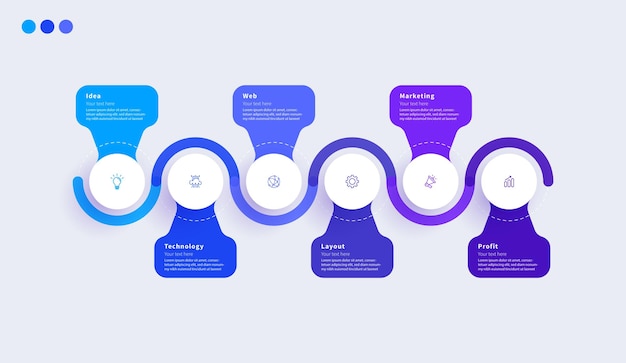 Presentación de la plantilla de infografía de zigzag abstracta de negocios círculo con 6 pasos