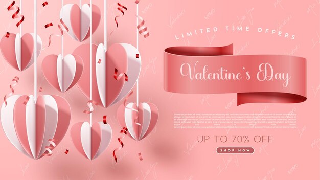 Presentación del producto 3d del día de san valentín para publicidad de banner e ilustración de vector de negocios