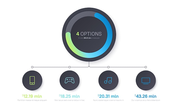 Vector presentación vectorial infográfica diseño de gráfico de gradiente cuatro opciones