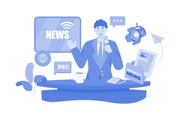 Presentador de noticias de televisión en estudio