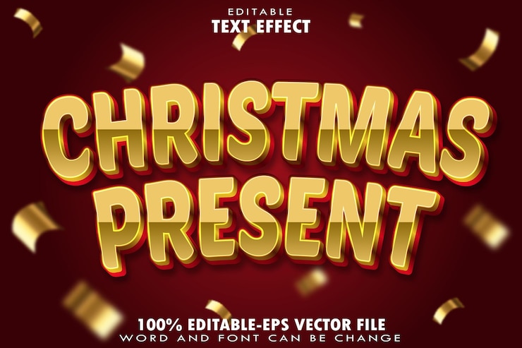 Vector presente de navidad efecto de texto editable transformación estilo de gradiente en relieve