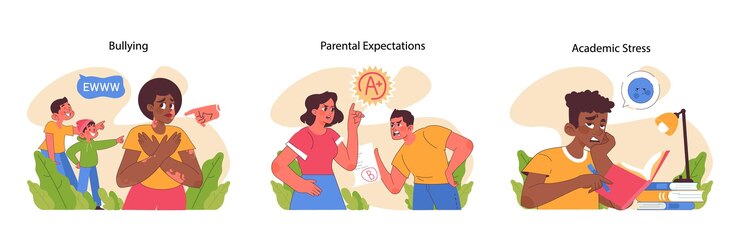 Vector la presión sobre los adolescentes hace que los adolescentes naveguen por los juicios sociales explorando los obstáculos académicos de autoestima