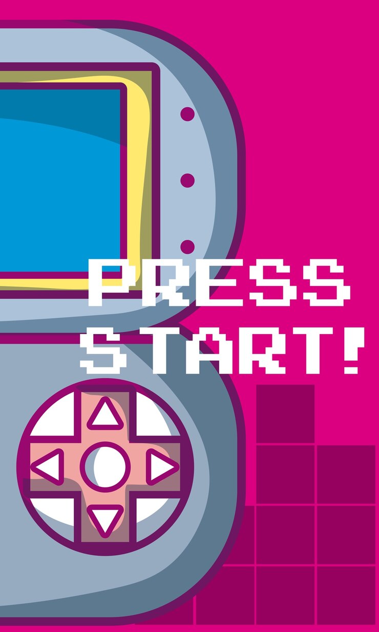Vector presione comenzar la bandera del videojuego con el diseño gráfico del ejemplo del vector del gamepad