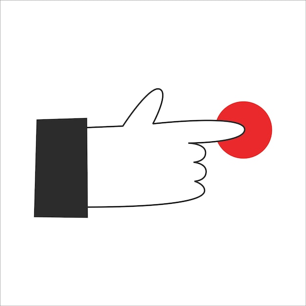 Presione con la mano un botón rojo. Con el dedo índice, presione iniciar o detener y encender o apagar. Ilustración plana vectorial.