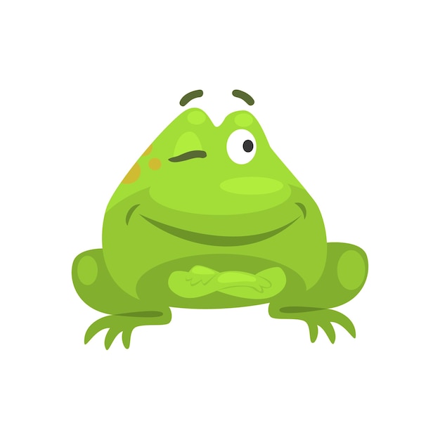 Presumido Guiño Rana Verde Personaje Divertido Dibujos Animados Infantiles Ilustración