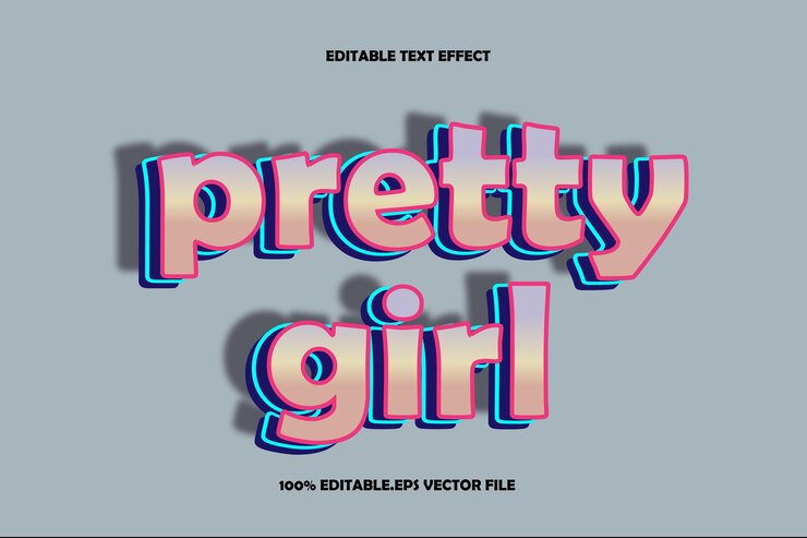 Vector pretty girl editable text effect 3d relieve gradiente estilo