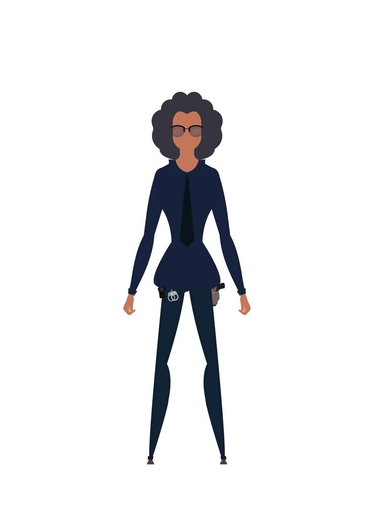 Vector pretty girl oficial de policía en uniforme ilustración aislada sobre fondo blanco.