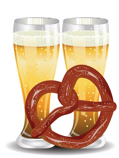 Pretzel de dibujos animados con cerveza