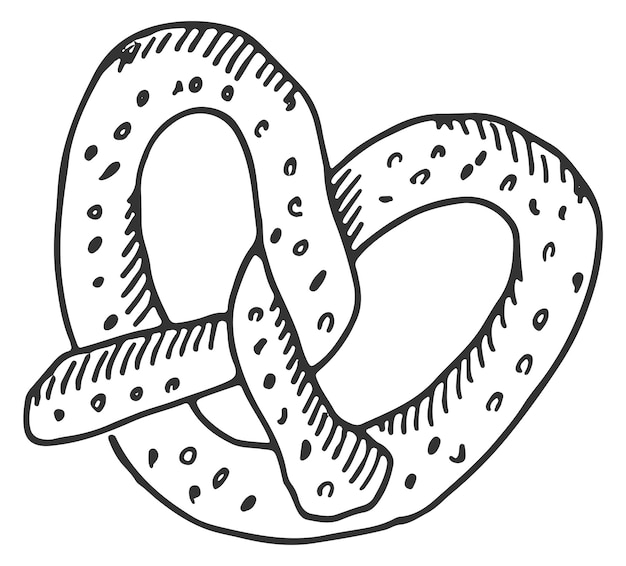 Pretzel doodle Panadería dulce o salada dibujada a mano aislada sobre fondo blanco