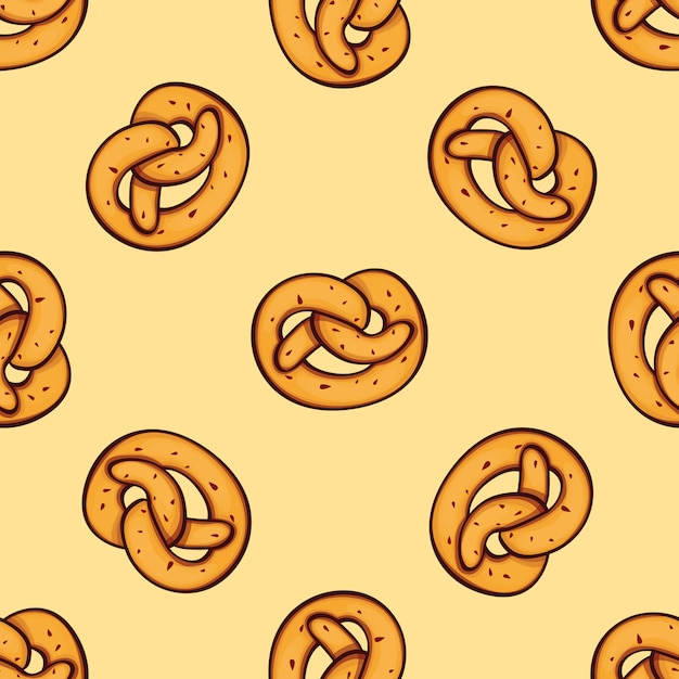 Vector pretzel de sal de patrones sin fisuras, estilo de dibujos animados