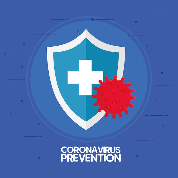 Prevención de coronavirus, mapa mundial con ilustración de protección de escudo
