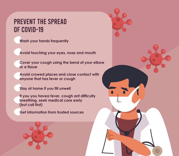 Vector prevenir la propagación de la campaña covid19 con un médico masculino