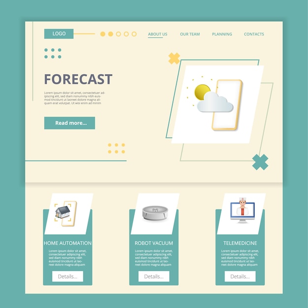 Previsión de automatización del hogar de plantilla de sitio web de página de destino plana