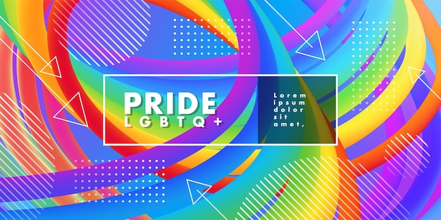 Vector pride lgbtq plus banner con fondo de arco iris 3d abstracto