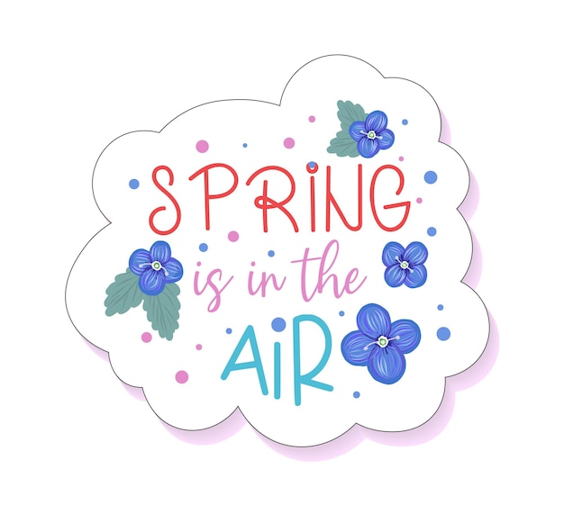 La primavera está en el aire. pegatina pequeñas flores azules. jacinto de flores de primavera. linda caricatura pegatinas