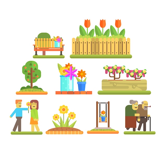 Primavera y flores. Conjunto de ilustraciones