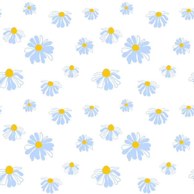 Primavera patrón sin costuras filas de bonitas margaritas de prado plantilla de verano blanco florecimiento de flores silvestres ditsy