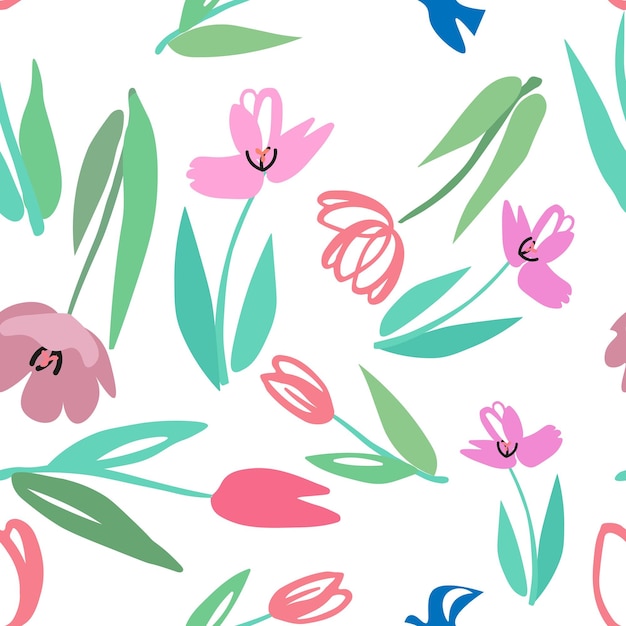 Primavera de patrones sin fisuras con coloridas flores de tulipán ilustración vectorial