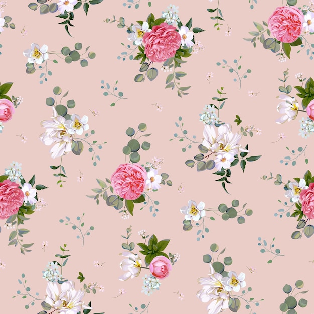 Primavera de patrones sin fisuras con flores, suculentas y mariposas
