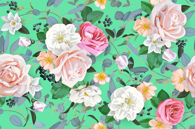 Primavera de patrones sin fisuras con rosas
