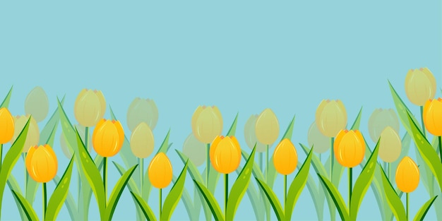 Primavera temporada vector fondo amarillo tulipanes naturaleza ilustración